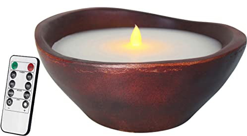 CVHOMEDECO. Bougie LED sans Flamme en Forme de Bol en Bois, Cire véritable dans Un Bol en Bois Rustique avec télécommande, 21,6 x 21 cm.