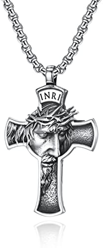 TOGGA Vintage Edelstahl Jesus Kreuz Anhänger Halskette Männer Junge Biker Kreuz Jesus Gesicht Halskette Kette Talisman Schmuck Geschenk
