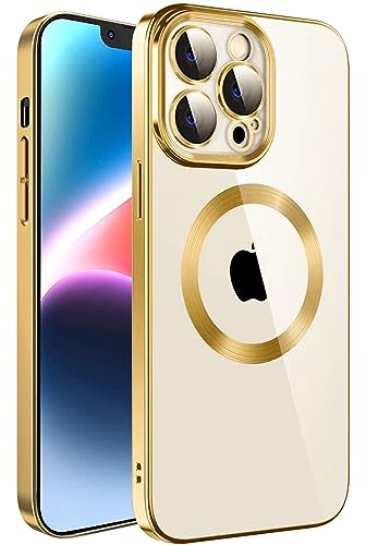 S. Dawezo Klare Magnetische Hülle für iPhone 12 Pro, kompatibel mit MagSafe Kabelloses Laden, Militärnorm Schutz, Kratzfest, Stoßfest, Schlanke Transparente Silikonhülle für iPhone 12 Pro Hülle, Gold