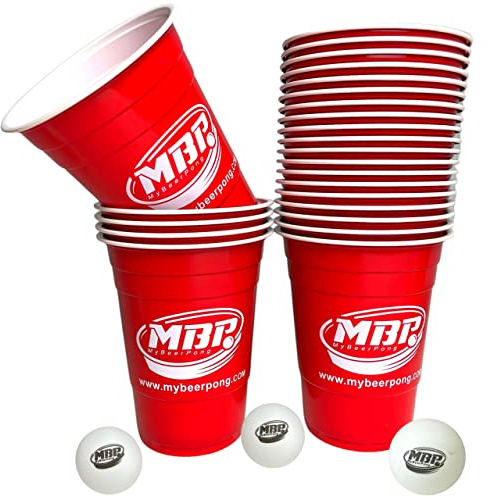Bierpong Becher Set | 25x Rote Bierpong Becher 16 oz (473ml) + 6 Ping Pong Bälle | Original Bierpong Becher aus den USA | für Geburtstag, Festival & Hochzeit