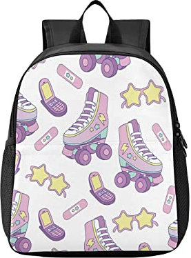 Kcldeci Kinder-Rucksack, Retro-Rollschuhe, Pastellfarben, Schule, Grundbuchtasche, Rucksäcke für Jungen und Mädchen, mehrfarbig, Small