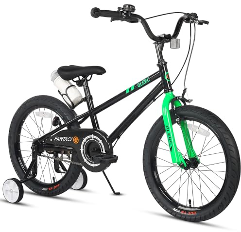 Glerc Fantacy Kids Bike 18 Inch Boys Girls Bicycle for Age 7 8 9 10 Year Old with Stabilisers & Bottle Cage for Birthday Gift， Black