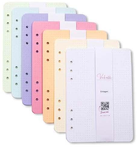 Ringbucheinlagen, 20, 40, 60 oder 80 Blätter, 2 oder 6 Löcher, 120g/m² Papier, A5, Personal/A6, Agenda/A6, Pocket, dots/blanko, 7 Farben, handmade