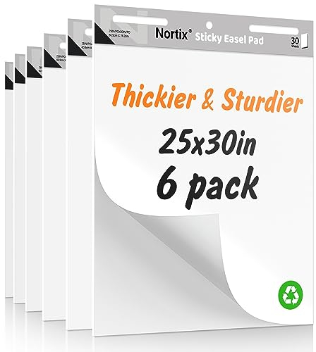 Nortix Flip Chart-papper, klibbiga stafflidynor, diagrampapper för lärare, uppgraderat dubbelt syfte för flippdiagram och torr raderingsbräda, slitstarkt lim och luftningsbeständig, 63 x 76 cm, 30