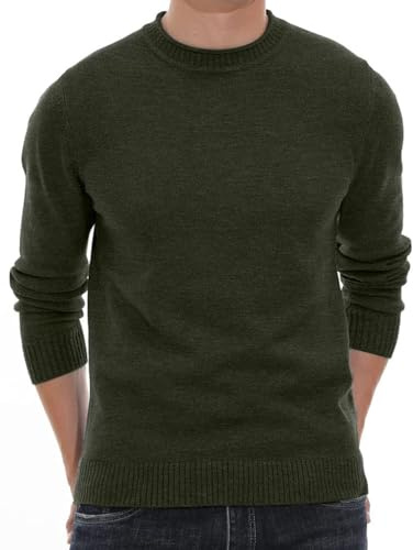 Sailwind Suéter de punto para hombre, cuello redondo, suéter suave y cálido, jersey básico con mangas largas, Verde militar., M