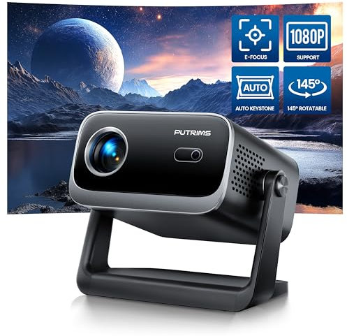 Mini Projector【Dust Proof & Electric Focus & Auto Keystone】25000LM Portable Projector 4K 1080P FHD Supported, PUTRIMS TV Projectors Zoom, WiFi Bluetooth 145°Rotatable Phone Projectors for Outdoor Home