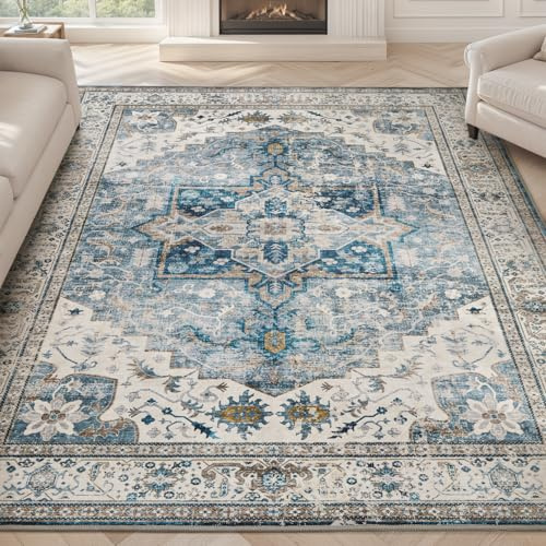 SIXHOME Blau 90 * 150cm Flächenteppiche für das Wohnzimmer Waschbare Teppiche für das Schlafzimmer Vintage Teppiche Wohnzimmerteppiche Traditioneller Schlafzimmerteppich Teppich für das Esszimmer
