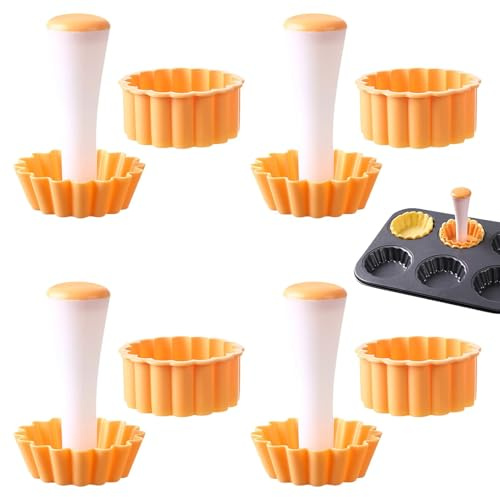 Lot de 4 presse-tartelettes en bois - Presse- en bois - Poussoir multifonction pour gâteaux aux œufs et desserts - Moules à - Pour mini tartelettes aux œufs, gâteaux au fromage, pâtisserie