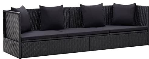IKAYAA Sofá Jardín 3 Plazas de Ratán, Sofá de Exterior, Sofa Jardín con Cojines Acolchados, Sofas Terraza, Sofá 3 Plazas para Jardín Patio Terraza Negro