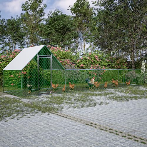26x6.7FT Large Metal Chicken Coop, Walk-in Poultry Cage with Galvanized Wire, Waterproof & UV-Resistant Cover, Secure Lockable Door, Spacious for Hen, Rabbits, Ducks – Outdoor Chickens Pen
