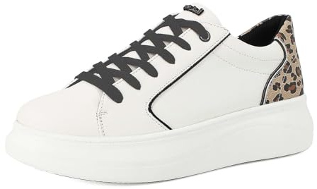 Sneakers Donna con Suola Spessa, Lacci Neri e Tallone Leopardato in Ecopelle