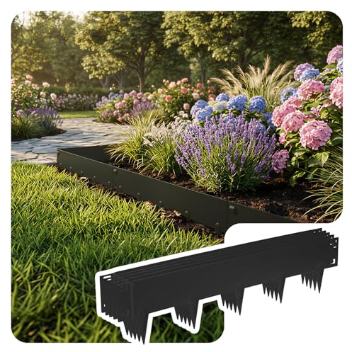 VOUNOT® Borde Jardín Metal Galvanizado 5m Césped Borde Resistente Espesor 1,5 mm 106x18cm Set 5 Borduras Flexible Delimitadores Bordes Separador Jardin Exterior para Plantas de Jardín Huertos Negro