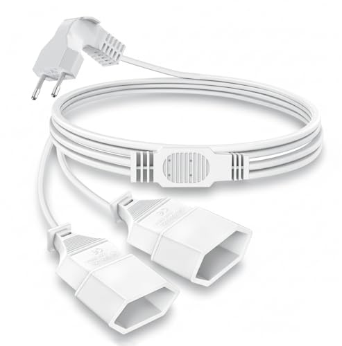 3M Stromkabel Verlängerung Netzkabel,2 in 1 Eurostecker Verlängerung,Flachstecker,Typ-C-Stecker Eurostecker Stromkabel Flach 250V/2,5A,Verlängerungskabel Flach für TV PC Computer Monitor
