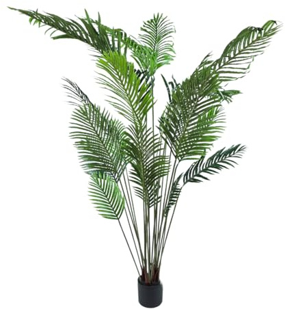 Pianta artificiale Areca 200 cm – palma artificiale ingannevole con foglie lunghe piumate – Pianta artificiale tropicale di alta qualità per soggiorno, ufficio e giardino d'inverno, senza cura e