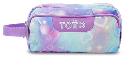 TOTTO - Estuche Escolar 3 Compartimentos, Modelo Agapec, Estuche Grande, Dimensiones 23 x 11.5 x 10.5 cm, Asa Lateral, Tiradores Ergonómicos con PVC, Tejido Resistente, Estampado Korina