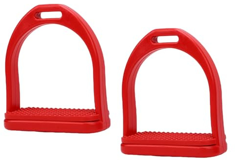 Impact Proof Horse Saddle Stirrups Non Slip Rubber Tread Red Horse Stirrups for Therapeutic Riding (Large)
