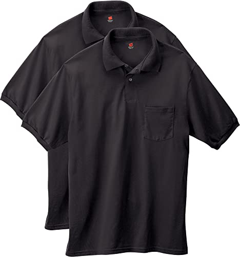 Hanes Men's Short-Sleeve Jersey Pocket Polo (Pack of 2), Black, XX-Large