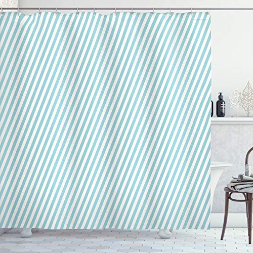 ABAKUHAUS Duschvorhang, Minimalistisch Symmetrisches Muster Blau Diagonal Gestreifter Digitaler Druck, Blickdicht aus Stoff inkl. 12 Ringe für Das Badezimmer Waschbar, 175 X 200 cm, Blassblau Weiß