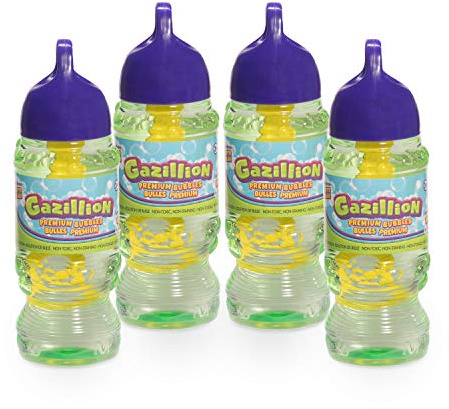 Gazillion Bubbles 10 oz. 4-Pack + 4 Multi Bubble Wands, Non-Toxic, Long-Lasting Bubbles, Great for Kids Parties, Ages 3+