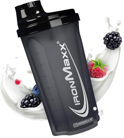 IronMaxx Protein Shaker - 700ml Negro Noche| Agitador de proteínas | Tapón de rosca, tamiz, escala | Sin BPA/DEHP, hermético, lavable