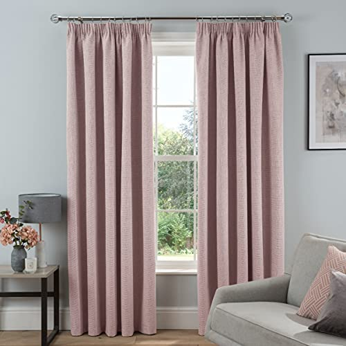 Sleepdown Textured Rib Weave Pencil Pleat Blackout Lined Curtains Thermal Insulated for Bedroom and Living Room, Blush, 2 Panels, 66 x 72 Inch