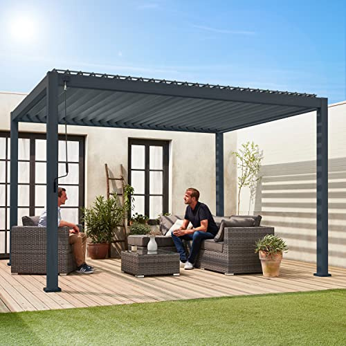 sweeek Pergola bioclimatica Grigio Antracite Triomphe 300 x 400 cm, Alluminio con lamelle Regolabili