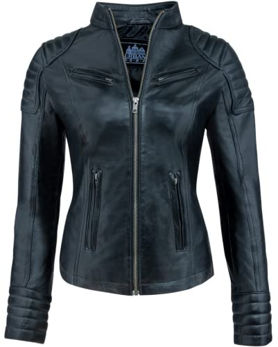 URBAN 5884 Angelina Veste en Cuir, Veste en Cuir d'Agneau Véritable, Courte et Ajustée, Cuir Lisse et Doux Femme