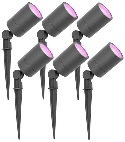 Ledvion - 6X SMART Wifi LED Strahler, Anthrazit Aluminium, IP65, 5W, RGBWW, 1 Meter Kabel, LED Strahler, Garten Spot