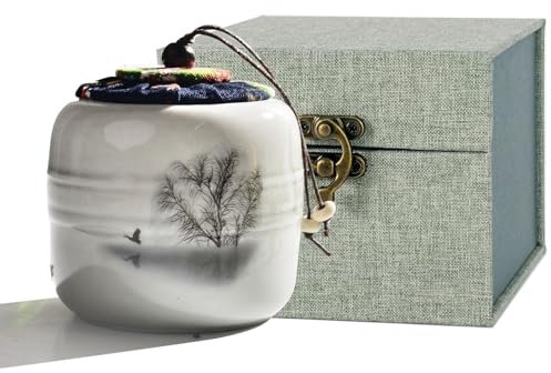 Oleegil Urnas pequeñas de recuerdo para cenizas humanas, caja de cenizas de cerámica para cenizas humanas o mascotas con exquisita caja (cubierta de cerámica)