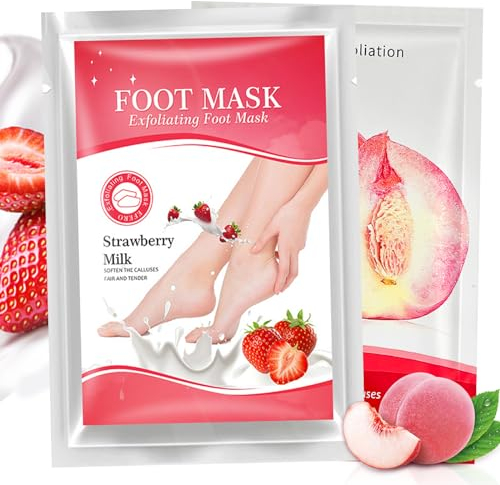 nailgeler 2 Paar Fußmaske, Hornhaut Socken, Abgestorbene und Entfernt Effektiv, Fußpflege für Zarte Füße, Exfoliating Fussmaske für Männer und Frauen (Pfirsich+Erdbeere)