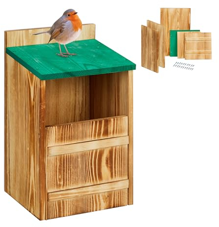 Relaxdays Nistkasten für Halbhöhlenbrüter, Bausatz, Einflugspalt HxB 10x19 cm, Holz, Vogelhaus zum Aufhängen, Natur/grün