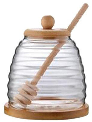 LOVIVER Honigtopf aus Glas, Honigspender für Honig und Sirup, transparent, Honigglas mit Deckel, Honigbehälter für den Esstisch zu Hause, Runder Deckel 500ml