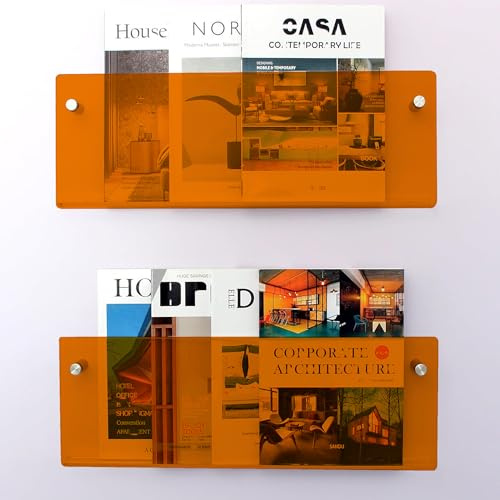 Gwezmxs Modernes Zeitungsständer, Acryl Wand Bücher Regal, Orange, 2er-Pack, 40x15cm