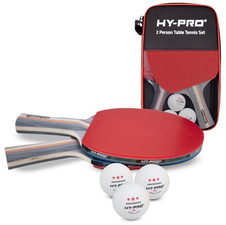 Hy-Pro Table Tennis Set with Bats – Complete Ping Pong Set with 3 Star Table Tennis Balls and 2 Multi-ply Bats - Ideal Ping Pong Bat Kit with Portable Paddle Carry Case for Home or Outdoor Play