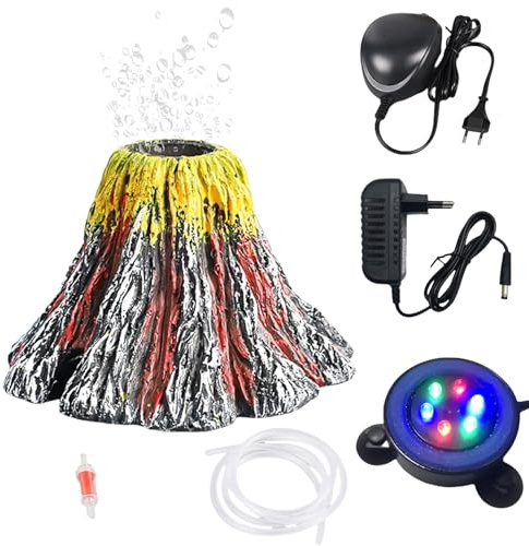 GOMETY Kit d'ornement volcan d'aquarium - Lumière LED changeante - Kit de décoration volcan pour réservoir de poissons, décoration de réservoir de poisson (jaune)