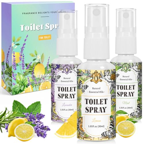 Scent-Hi Toilet Spray with Lavender, Linen & Mint 3 Pack (30ml/1oz) Natural Aromatherapy Luxury Bathroom Spray
