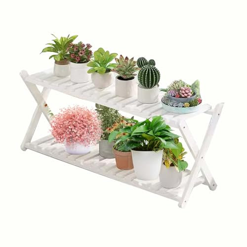 SRHIMEOS Support pour Plantes D'intérieur en Bois, Étagère À Fleurs pour Plusieurs Plantes, Étagère Escalier Fleurs, Porte Plante Intérieur 2 Etagères, pour Balcon, Jardin