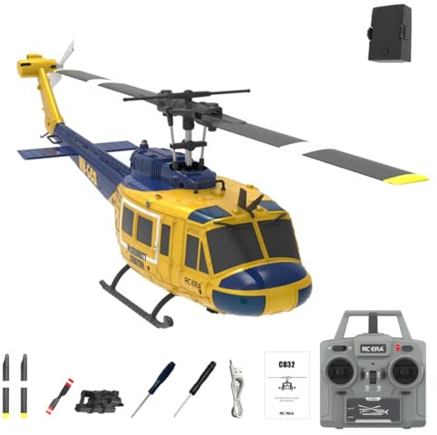 Joytopiaminds C032 UH-1 Huey Hélicoptère RC pour Adultes, échelle 1/48 2.4G 6CH Hélicoptère RC acrobatique sans aileron avec vol à l'envers 3D et système de positionnement Intelligent - RTF