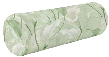 tplaotee Federa per cuscino cervicale con cerniera (scenario) cilindrico per cuscino cervicale con calla e fiori di giglio, colore verde menta