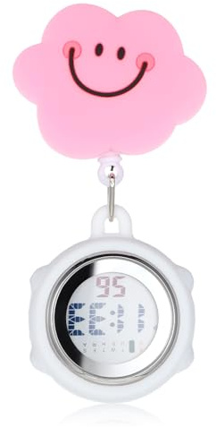 Toyvian Digital Nurse Pocket Watch Clip on Retractable Fob Watch with Luminous Display Alarm Stopwatch Chronograph Date Week and 24-Hour Time for Nurses Doctors Hospital Workers 4.13In