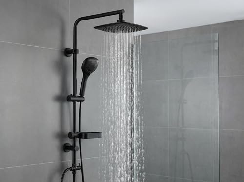 AQUALONA Aquacapri Shower Column Black,Overhead & Handheld Shower, 5 Different Sprays w/Aqualona Bath/Shower Mixer. TMV2 and WRAS Certified
