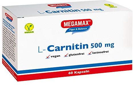MEGAMAX L-Carnitin 500 mg 60 Kapseln | Ideal für das Figur-Training | Vegan | glutenfrei | Laktosefrei Carnitin | laborgeprüft, Ultra hochdosiert | Zur Nahrungsergänzung bei vegetarischer Ernährung