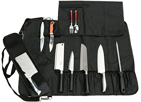 HANSHI Unitaire Heavy Duty 17 Emplacement, Sac en Rouleau à Couteaux de Chef, Sac De Rangement Portable pour Couteaux de Cuisine, Fourre-Tout avec Bandoulière HGJ60