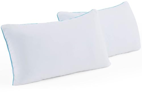 Linenspa, Confezione da 2 cuscini in memory foam triturato con gel, cuscino rinfrescante per letto, per dormire di lato, a pancia in giù e di schiena, confezione da 2, Queen, colore bianco