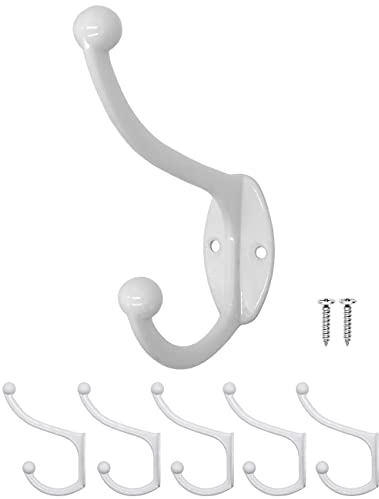 Fuxxer 5x Klassische Wandhaken aus Eisen, Garderoben-Haken & Handtuch-Haken, weiß