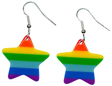 Miniblings regnbåge stjärna örhängen – handgjorda modesmycken I Rain Pride färger färgglada – örhängen silverpläterade örhängen, 25mm, Metall Silver Plast, inte känd