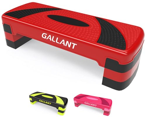 Gallant Exercise Stepper for Home - Aerobic Step Platform with 3 Adjustable Heights (10cm/15cm/20cm) - Non-Slip Fitness Step for Workouts, Cardio & Gym Step Exercises - Red