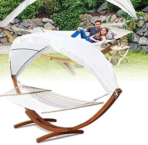 SWANEW Hängematte Sonnendach mit Gestell,Hängemattengestell aus Holz Lärche + Dach bis 200kg Wetterfest Stabhängematte für Outdoor und Indoor,Hammock aus Wetterfestem Lärchenholz