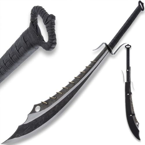 Forged Warrior Chinese Nine Ring Broadsword and Scabbard | Two-Toned Scorched Stainless Steel Blade | Wax-Cord Wrapped Handle | Open-Ring Pommel | Historic Weapon for Modern Times | 42 1/2” Overall
