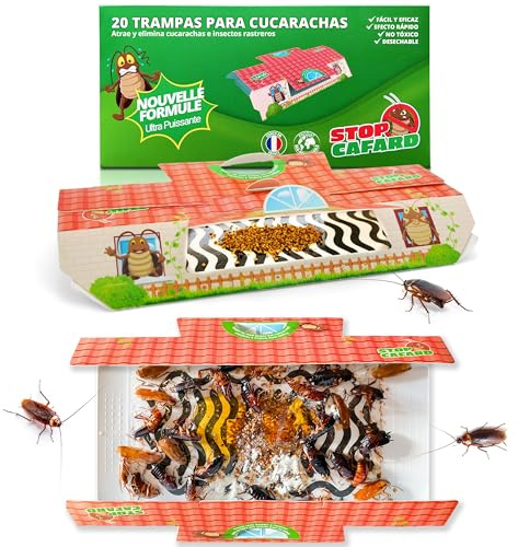 Stop Cafard - 20 Pièges à Cafards et Blattes. Produit Anti Cafard Puissant Professionnel. Piege Cafard et Insecte Non Toxique